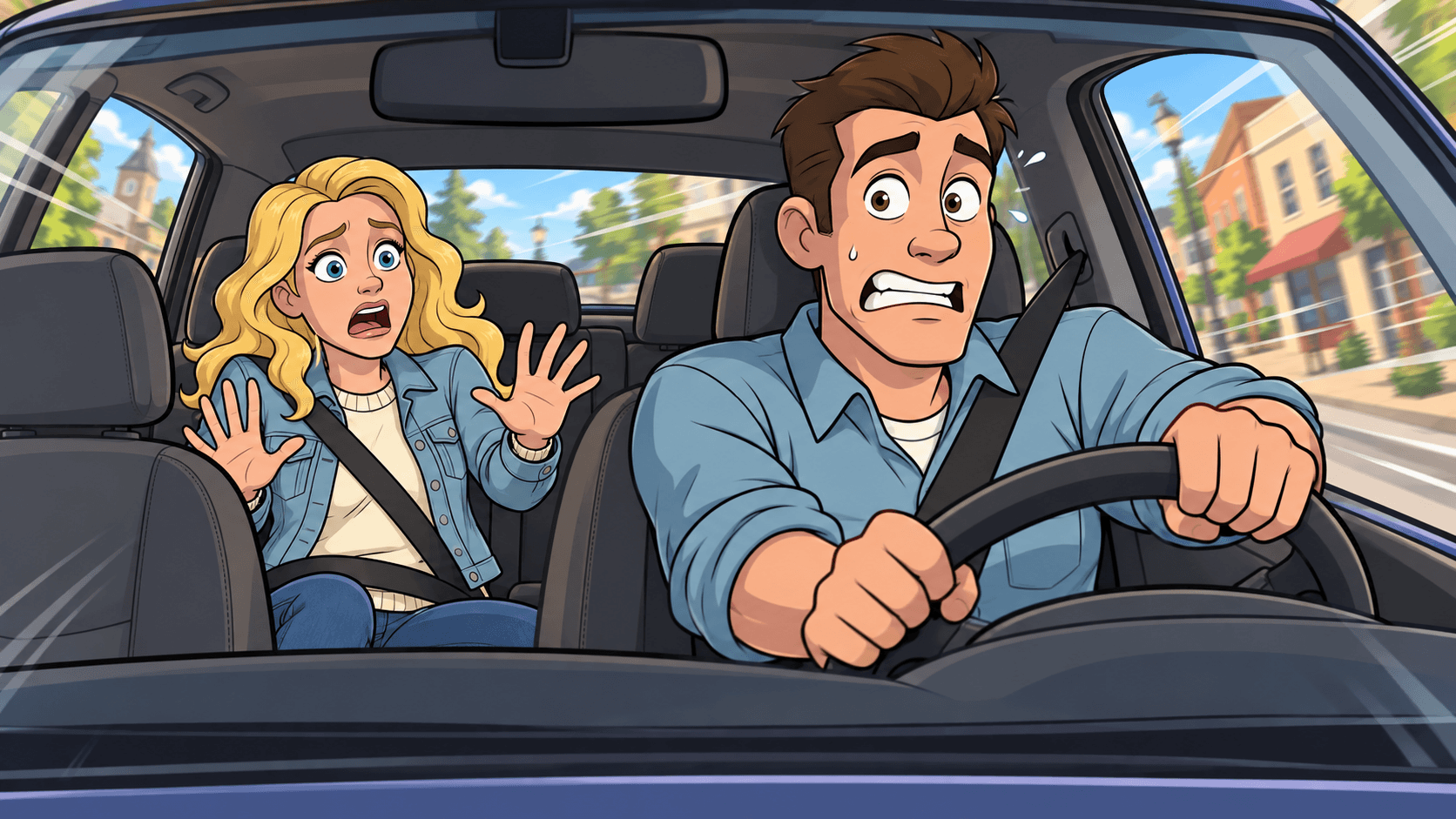 Michael e Anna em uma aventura de carro em Wrong Turn