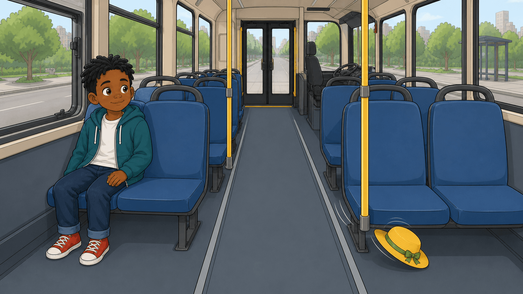 Capa da história The Yellow Hat on the Bus